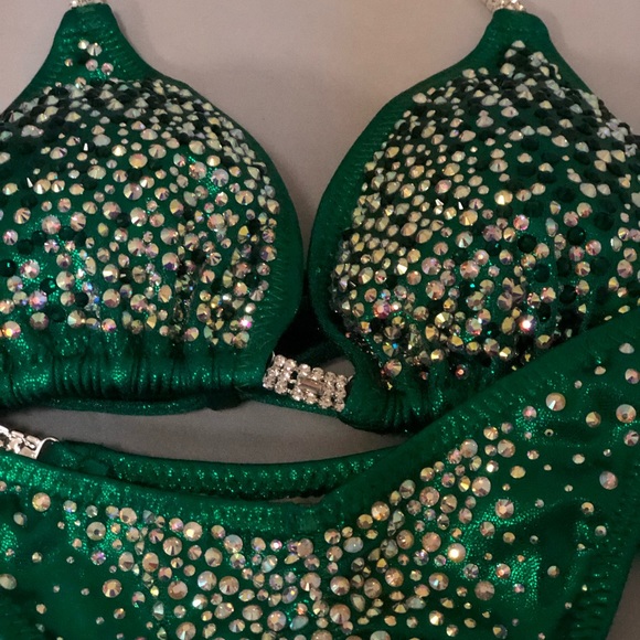 Bikini competition suit Green rhinestone bikinis - Picture 7 of 8